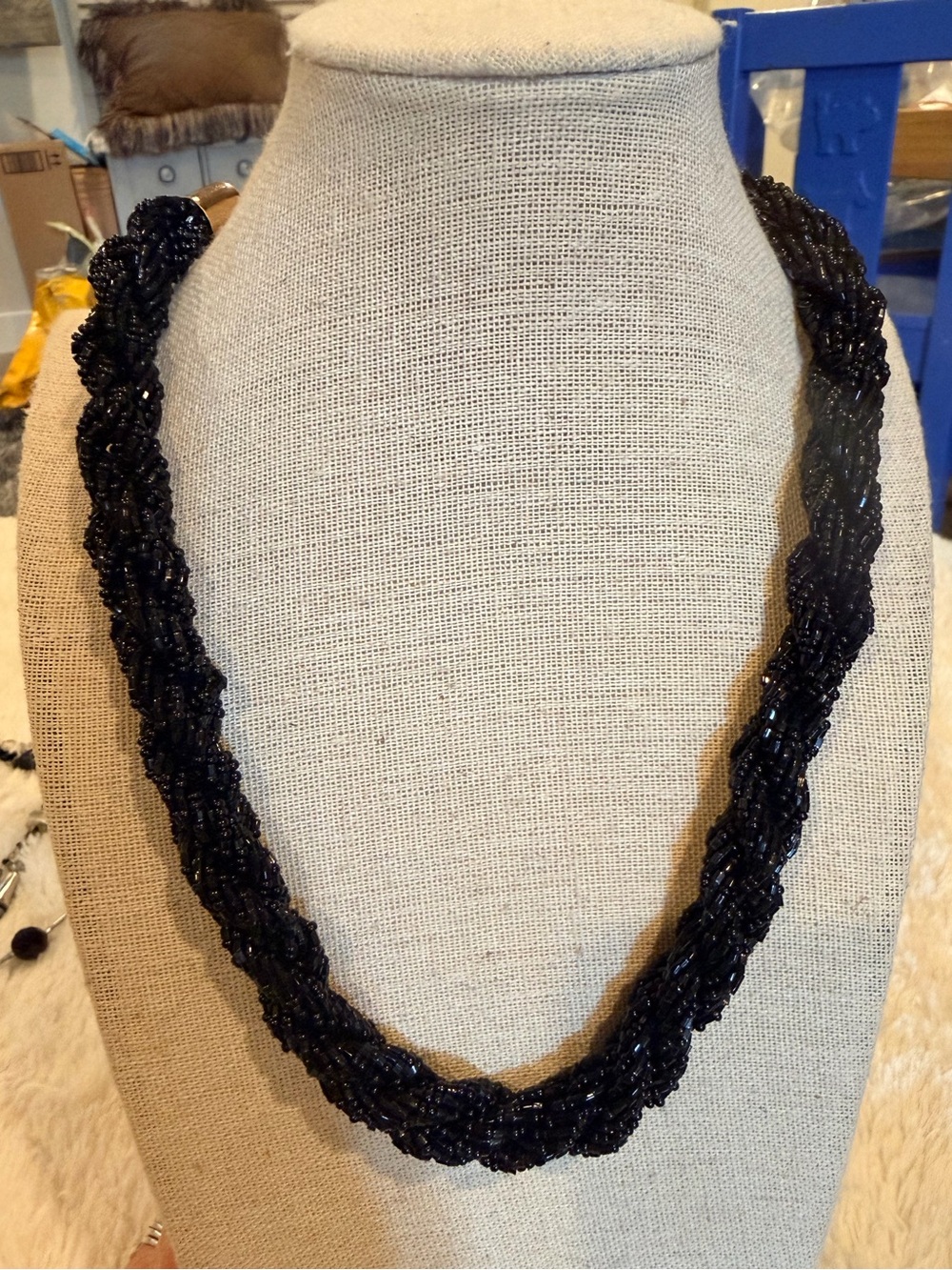 Black Twisted Seed Bead Necklace